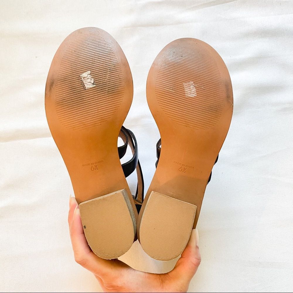 Madewell Lora Chunky Block Stacked Heel Sandasl Leather Tribal Raffia Strappy - Picture 5 of 8